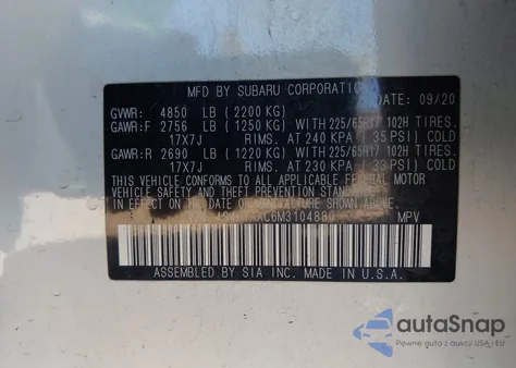 2021 Subaru Outback from USA, damaged, VIN 4S4BTAAC6M3104880